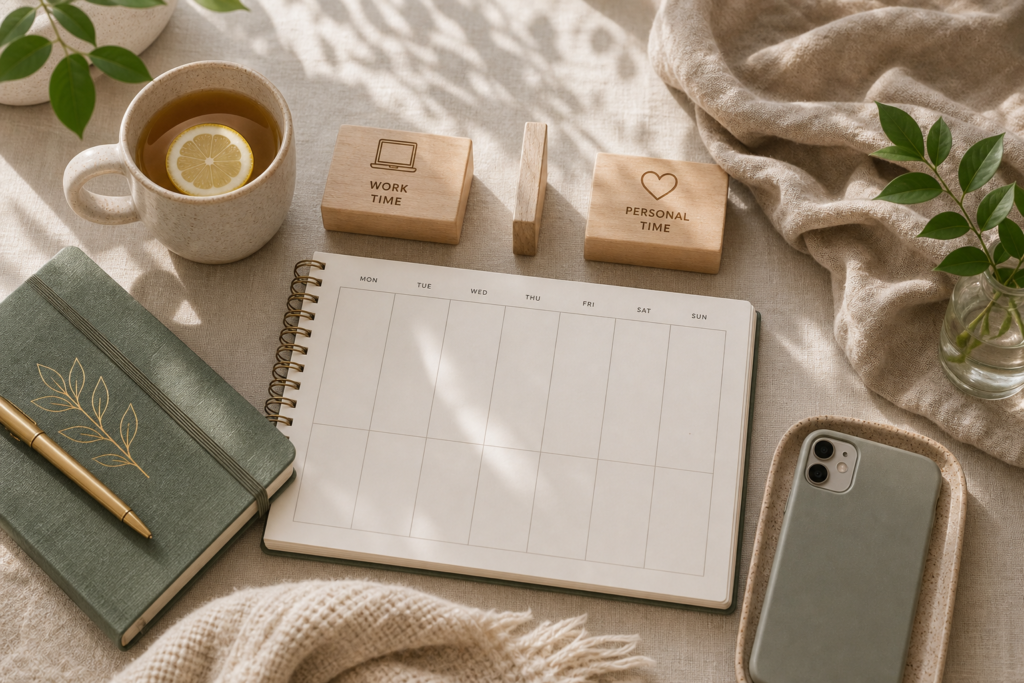 Weekly planner illustrating boundaries between work time and personal time